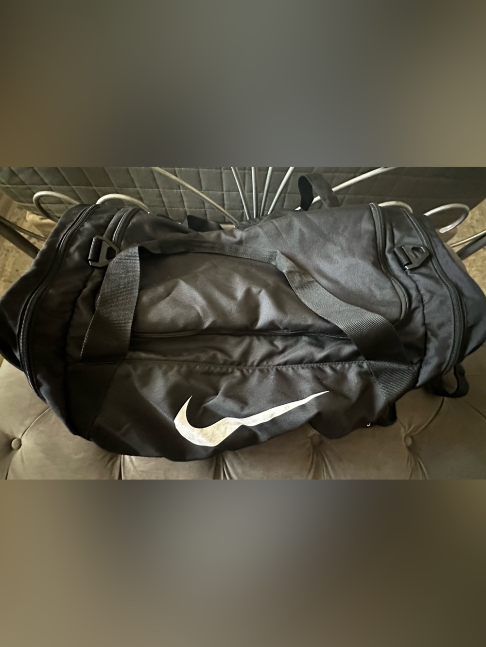 Nike Black Duffel Bag with White Swoosh
